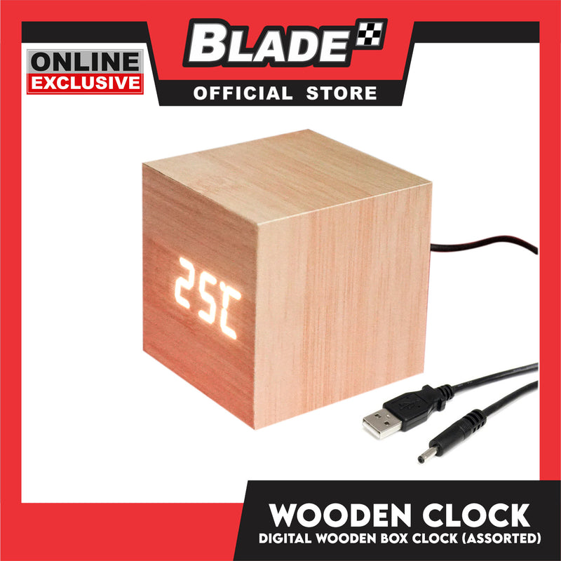 Gifts Digital Clock Led Wooden Design Cube Small (Assorted Colors)