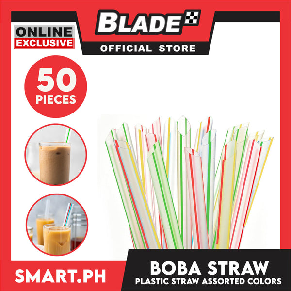 50pcs 21cm Boba Bubble Tea Plastic Straw, Smoothie, Milk Tea Milkshake(Assorted Colors with Stripe)