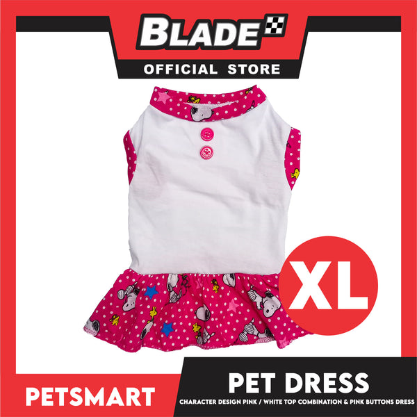 Pet Dress Character Design, Pink and White Top Combination and Pink Button Color Design, XL Size (DG-CTN204XL)