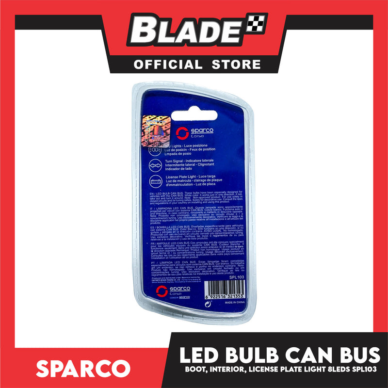 Sparco Led Bulb Can Bus SPL103 8 LEDS Used for City Lights, Turn Signal & License Plate Light