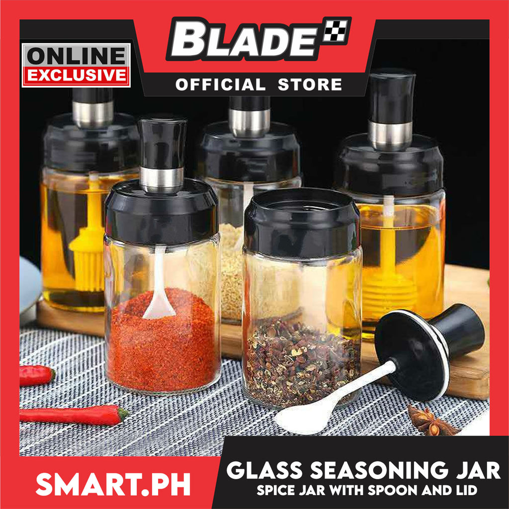 Glass Seasoning Jar with Spoon and Lid sealed Transparent
