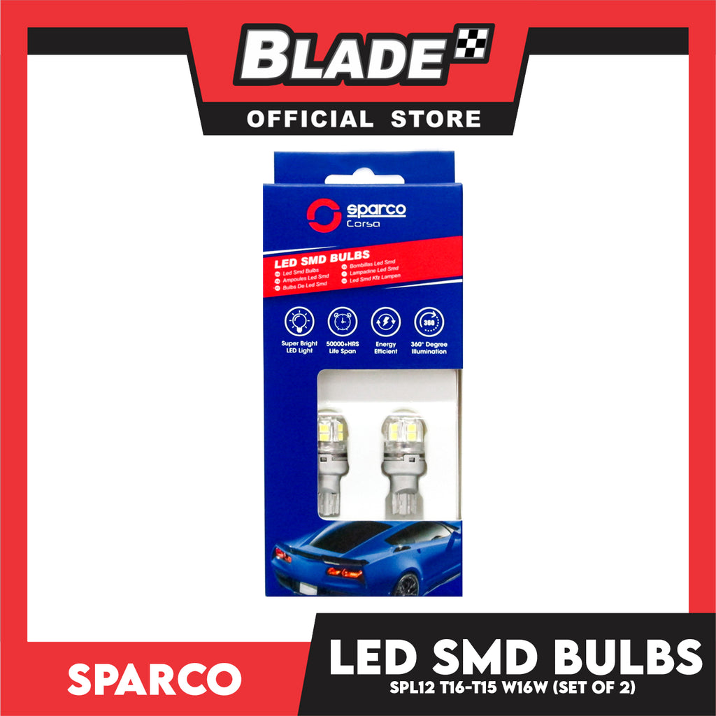 Sparco Led Smd Bulbs SPL123 T16-T15 W16W (Set of 2) for Back-up, Turni –