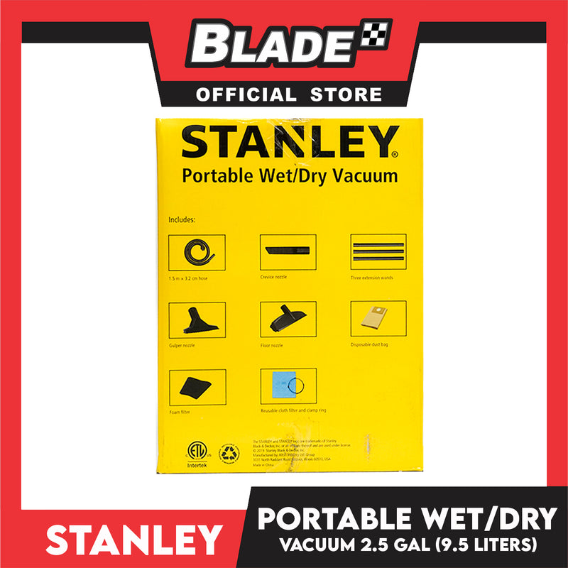 Stanley Portable Wet/Dry Vacuum SL19135P 900W 2.5Gal (9.5Liters) 10 Piece  Accessory Kit Include Ideal for Kitchen, Car, Furniture, Garage Cleaning