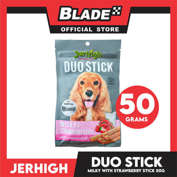 Jerhigh Duo Stick Dog Treats 50g (Milky With Strawberry Stick) Premium Snack For Dogs