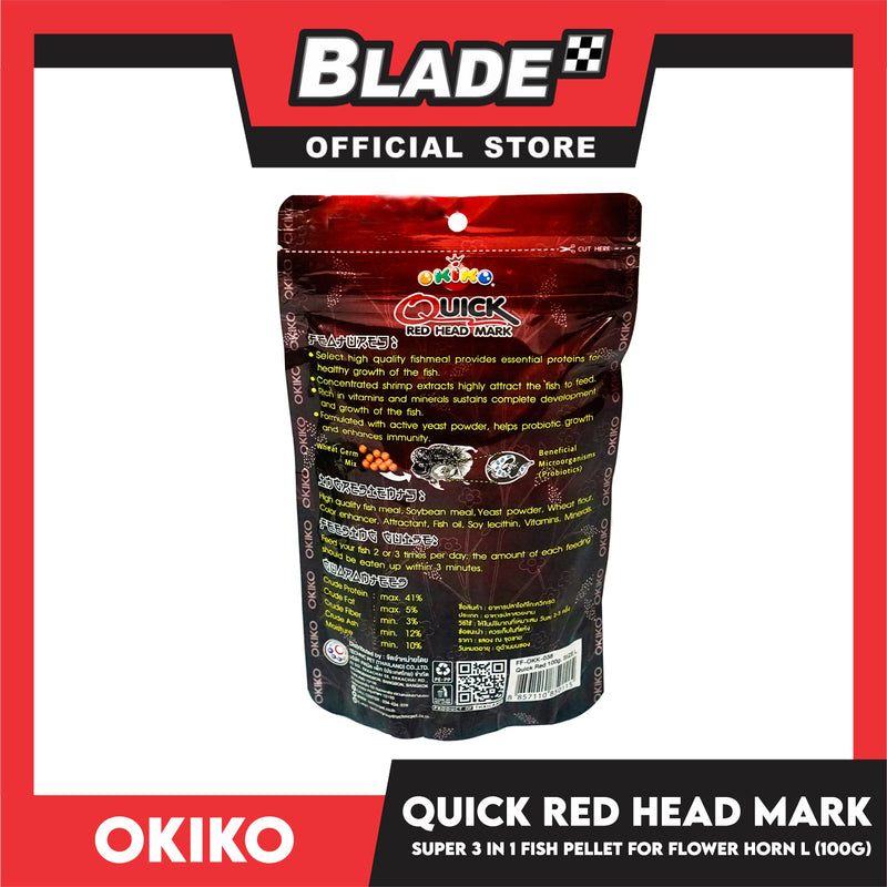 Okiko Quick Red Head Mark 100g (Large) Astaxanthin Plus Super 3 in 1 For Cichlid Flowerhorn, Floating Type Fish Food
