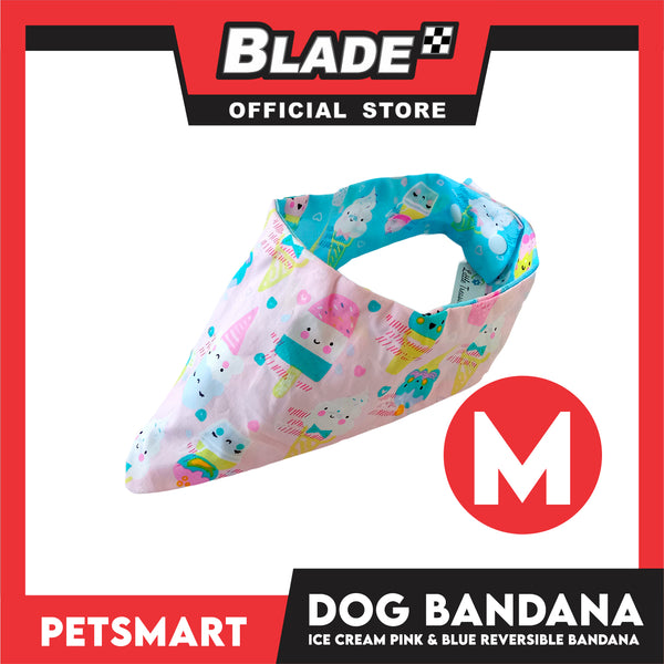 Dog Bandana, Ice Cream Design, Pink and Blue Reversible Bandana DB-CTN40M (Medium) Soft and Comfortable Pet Bandana