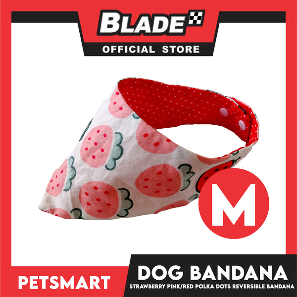 Dog Bandana, Strawberry Design, Pink with Red Polka Dots Reversible Bandana DB-CTN41M (Medium) Soft and Comfortable Pet Bandana