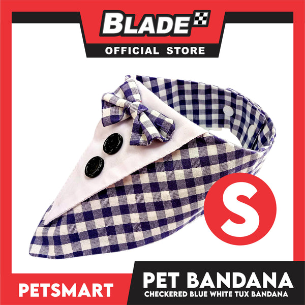 Pet Bandana Checkered Blue White Tuxedo Bandana Design (Small) Perfect Fit for Dogs and Cats