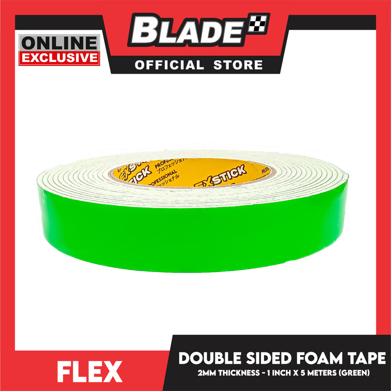 Flex Double Sided Foam Tape 3'' 2mm Thickness 1 inch x 5meters (Green)