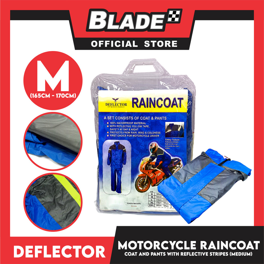 Deflector Motorcycle RainCoat, Coat and Pants Set with Reflective Stripes  (Medium)