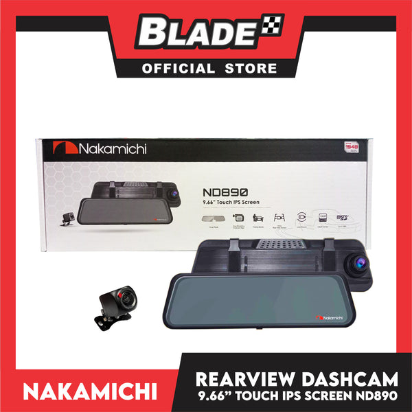 Nakamichi Digital Video Recording (DVR) Front and Rear Dashcam 9.66'' Touch IPS Screen ND890