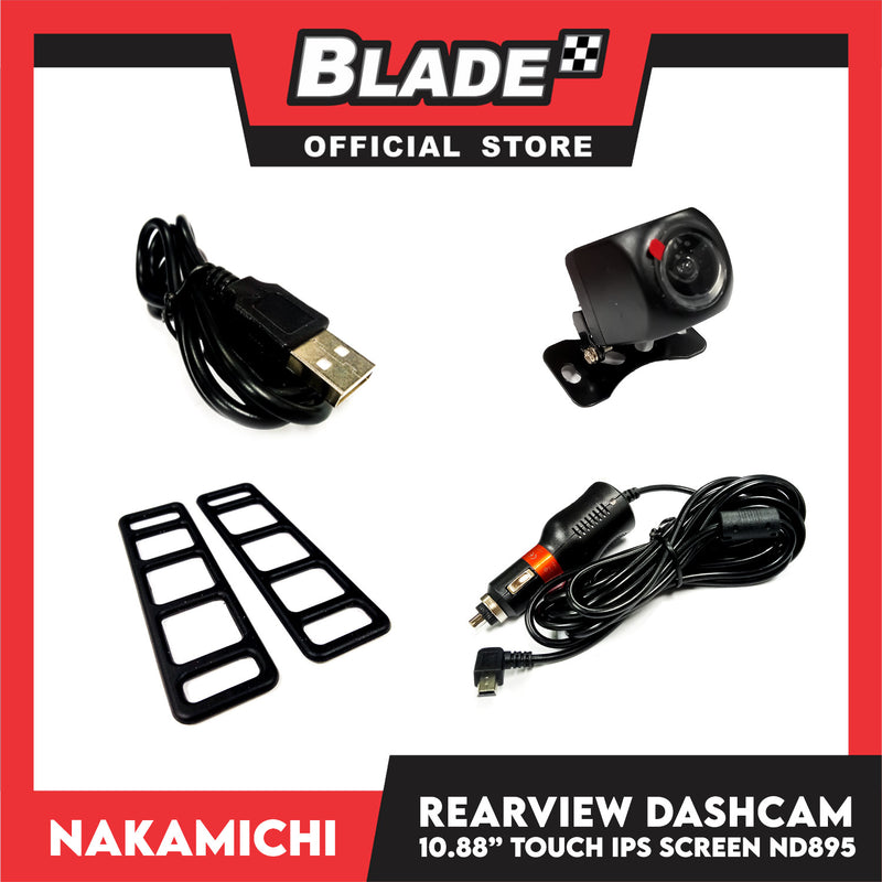 Nakamichi Dual Recording Front and Rear Dashcam 10.88'' Touch IPS Screen ND895