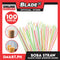 100pcs 21cm Boba Bubble Tea Plastic Straw, Smoothie Straw, Milk Tea Milkshake Straw (Assorted Colors with Stripe)