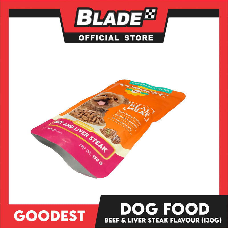 Goodest Dog Chunks in Gravy Beef and Liver Steak 130g Wet Dog Food Pouch