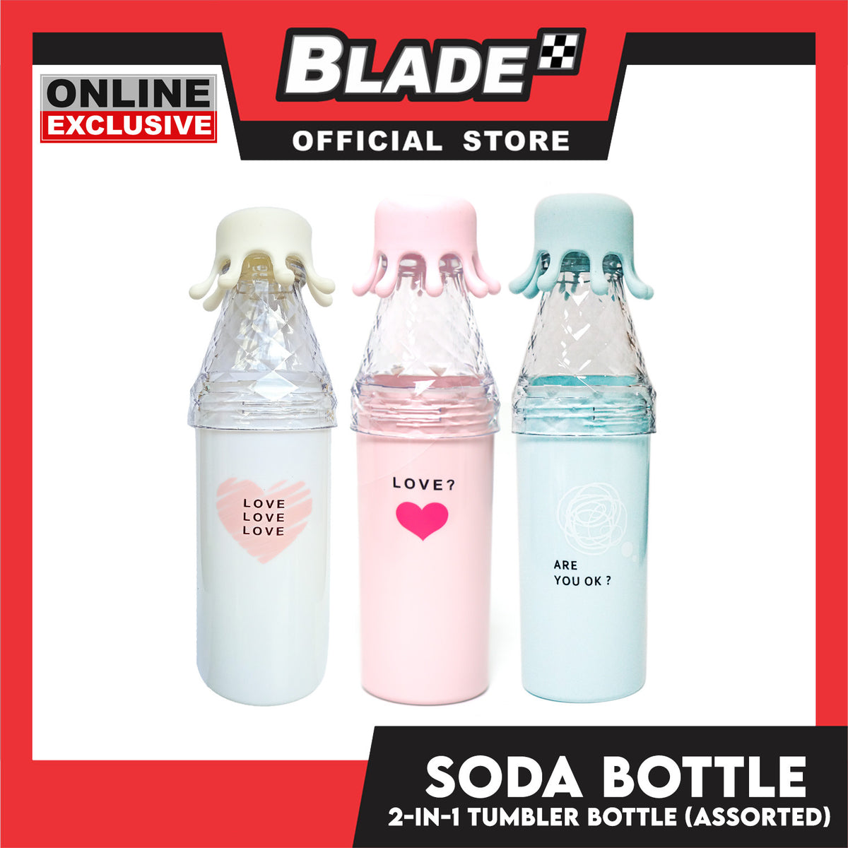 Gifts Tumbler Soda Bottle with Love and Heart Design 420ml AP1467 (Assorted Designs and Colors)