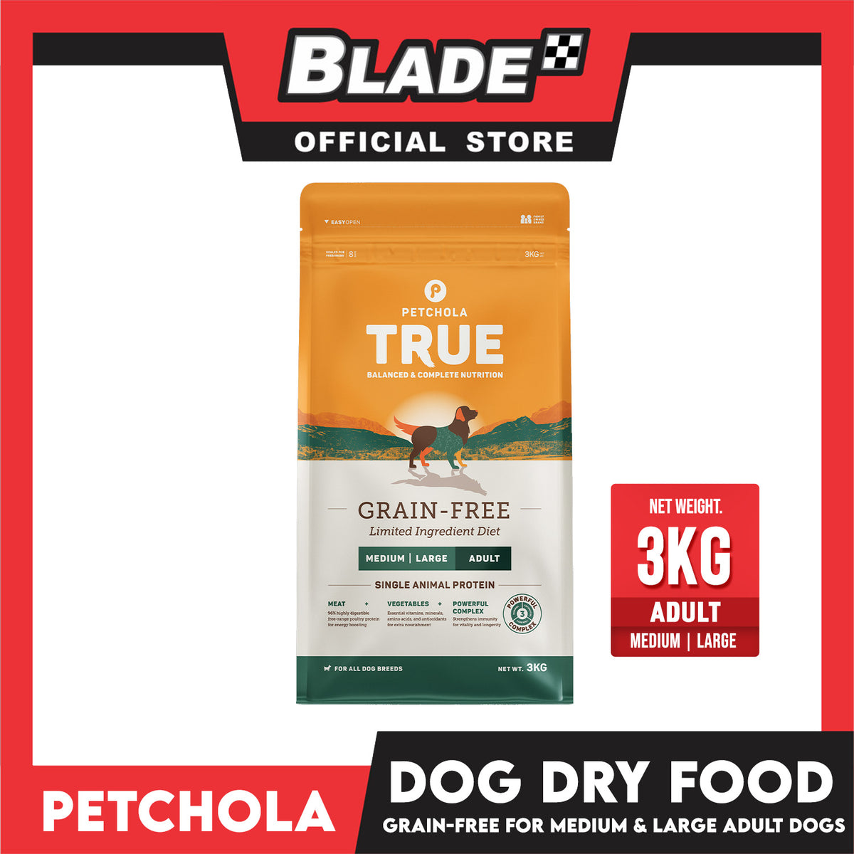 Petchola True Grain Free Medium to Large Breeds (Adult) Dog Food 3kg