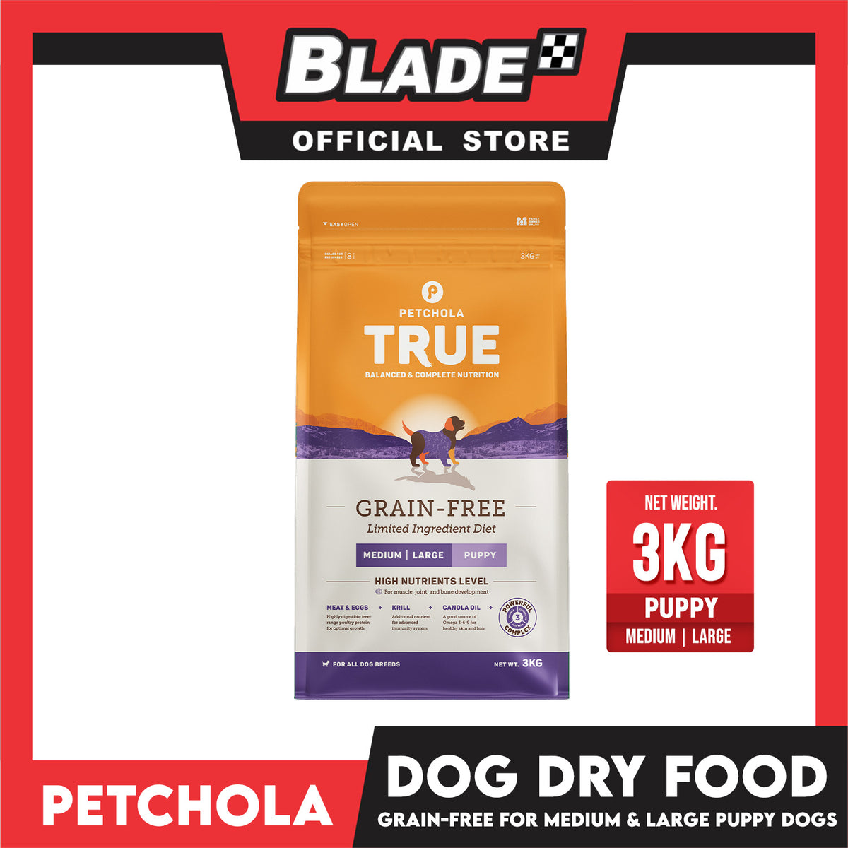 Petchola True Grain Free Medium to Large Breeds (Puppy) Dog Food 3kg