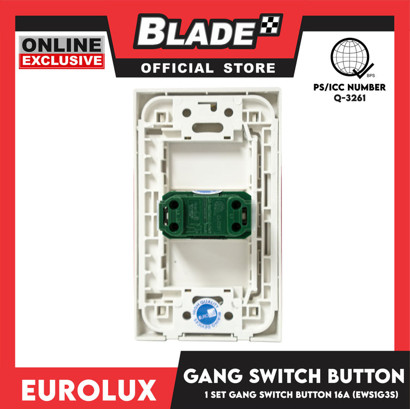 Eurolux  1 Gang 3 Way Switch Button 16A EWS1G3S