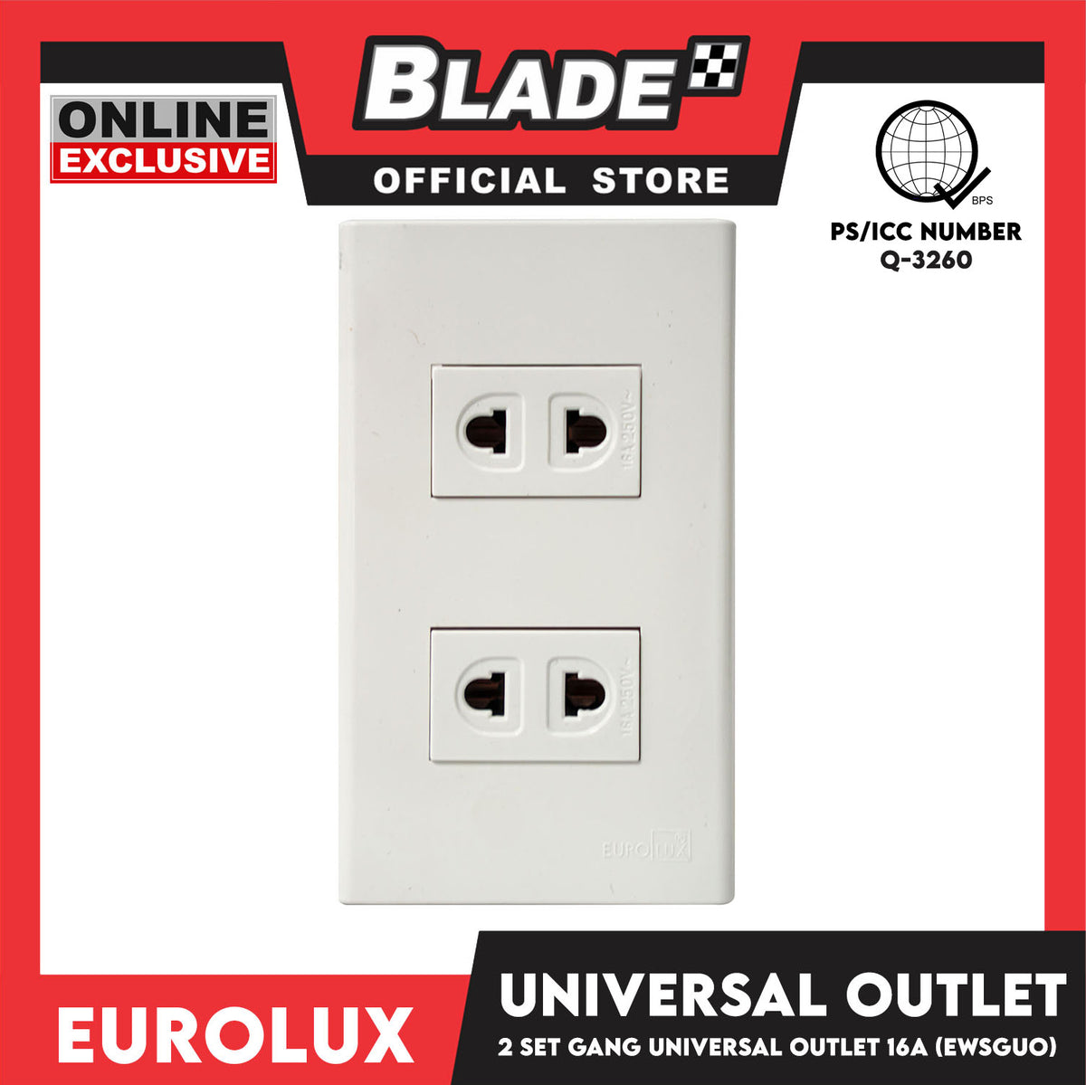 Eurolux Wiring Devices 2 Gang Universal Outlet EWS2GUO 16A
