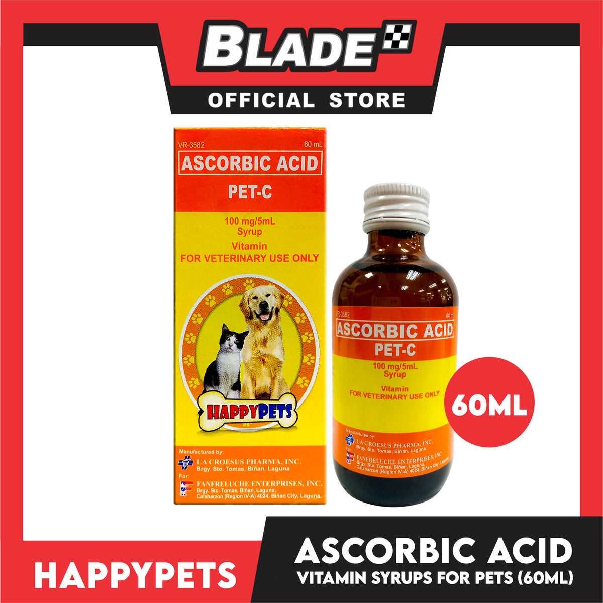 Happy Pets Vitamin C Pet-C Syrup 60ml for Dogs and Cats