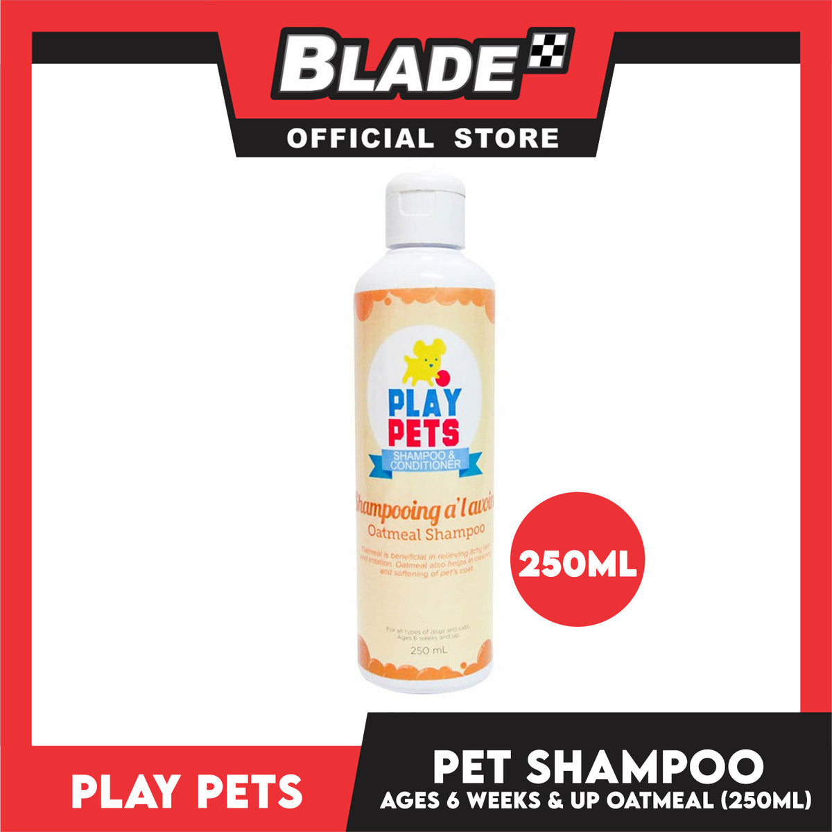 Play Pets Shampoo and Conditioner 250ml For All Types Of Dogs And Cats (Oatmeal)