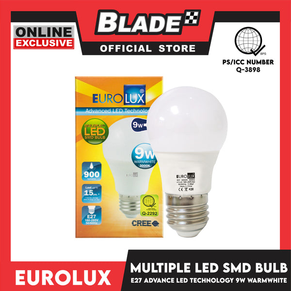 Eurolux Multiple LED SMD Bulb E27 9 Watts 900 lumens 3000k (Warmwhite)