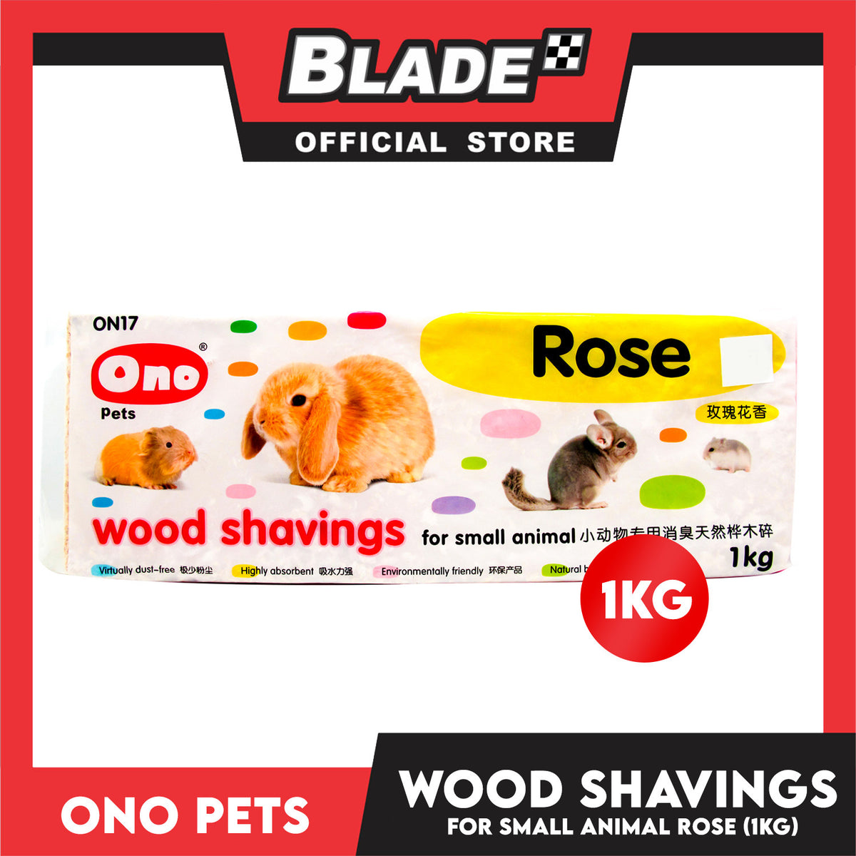 Ono Pets Wood Shavings Rose 1kg