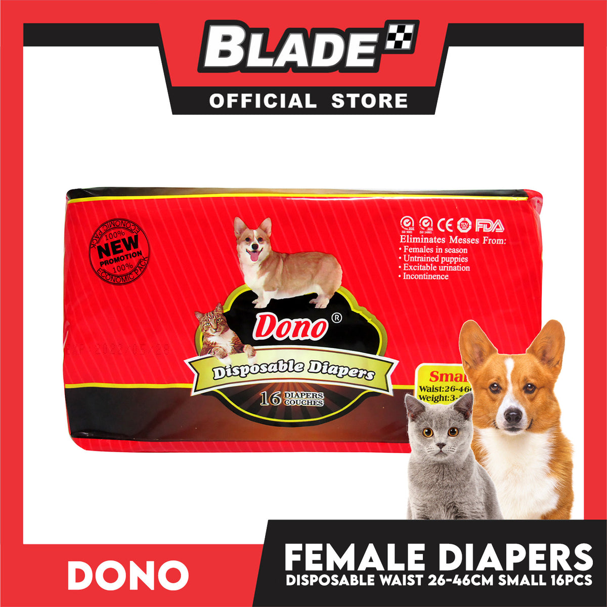 Dono Disposable Diapers Super Absorbent Small 16 pcs For Female Dogs