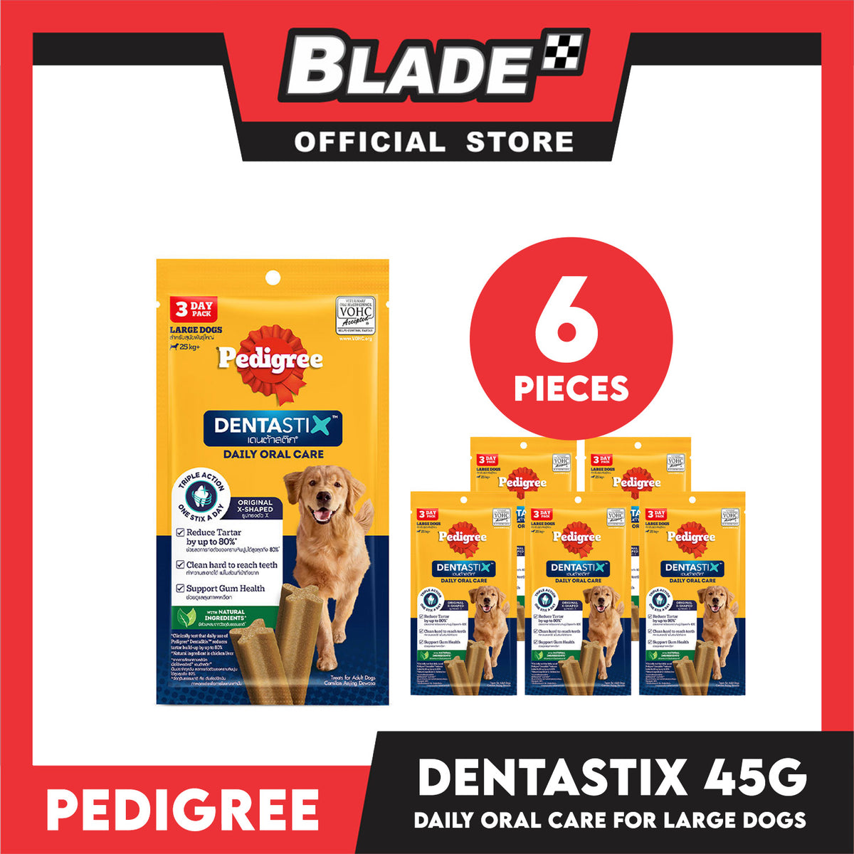 6pcs Pedigree DentaStix Large (25-50kg) 112g (3 Sticks) Dog Dental Treats