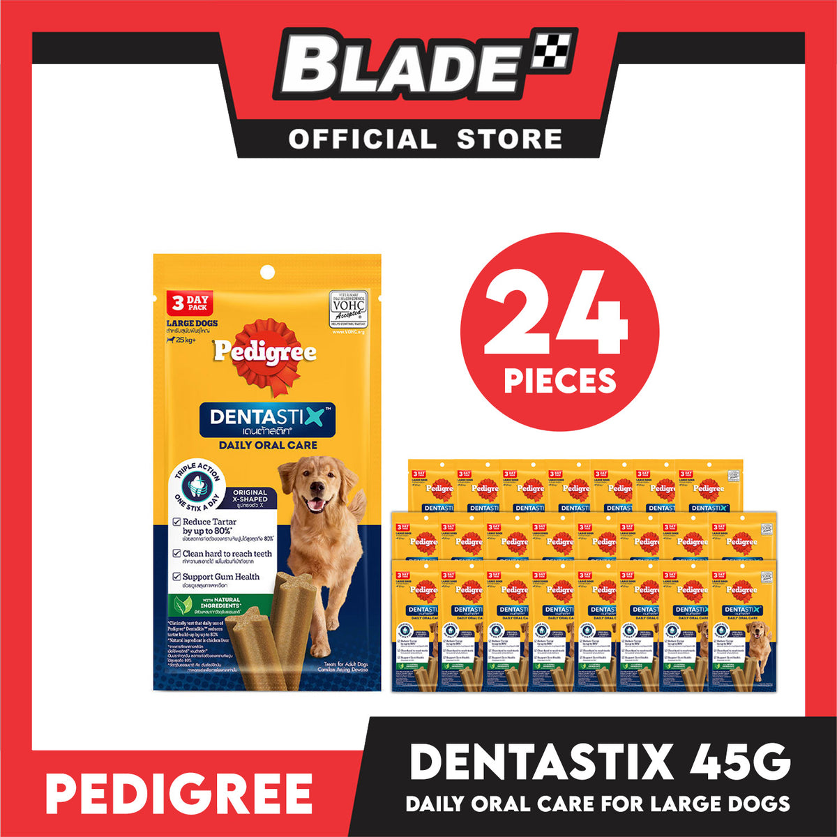 24pcs Pedigree DentaStix Large (25-50kg) 112g (3 Sticks) Dog Dental Treats
