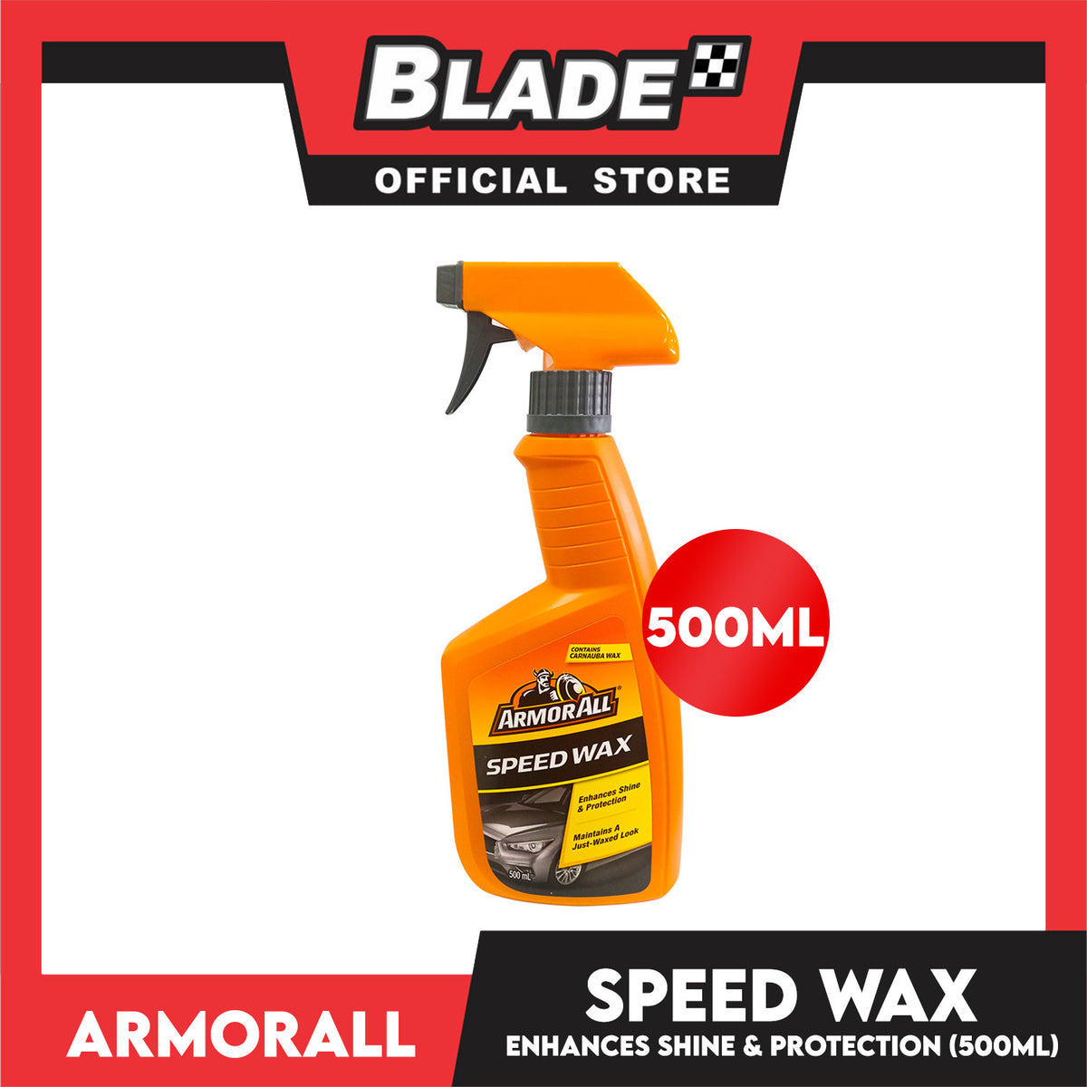Armor All Speed Wax Spray On Detailer Contains Carnauba Wax 500ml Enhances Shine and Protection, Removes Dirt and Grime Between Washes