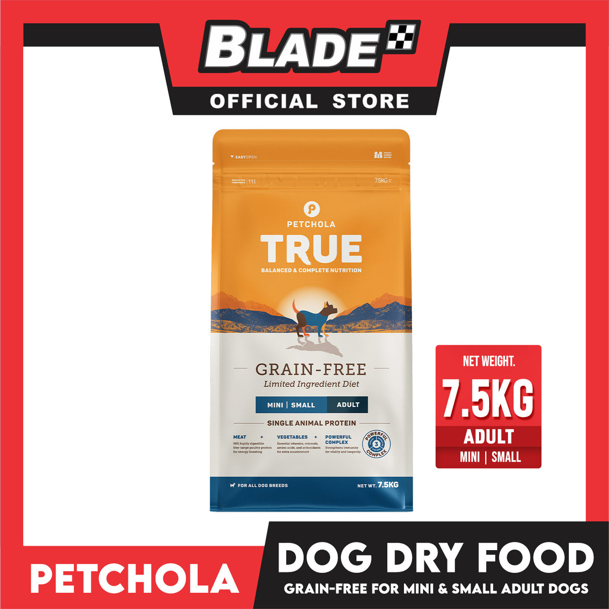 Petchola True Grain Free Mini to Small Breeds (Adult) Dog Food 7.5kg