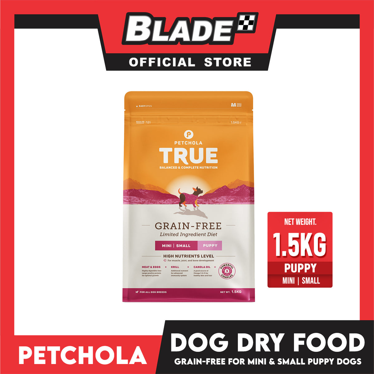 Petchola True Balanced and Complete Nutrition, Grain-Free Mini Small Puppy 1.5kg Dry Dog Food