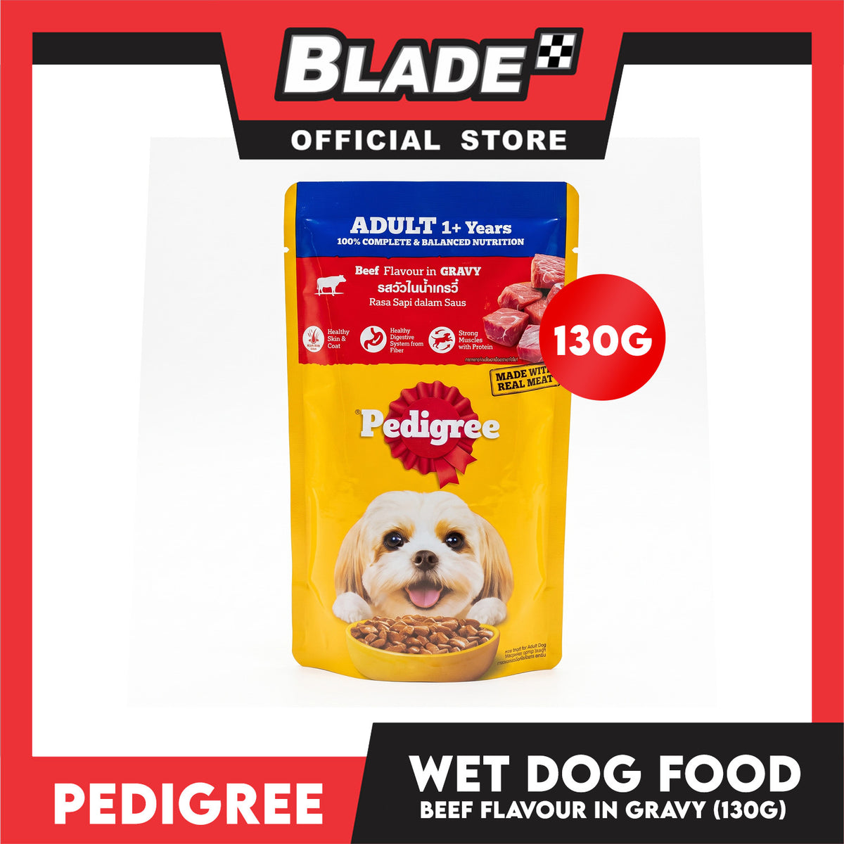 Pedigree Beef Chunks Flavor In Gravy 130g Dog Food Wet Food