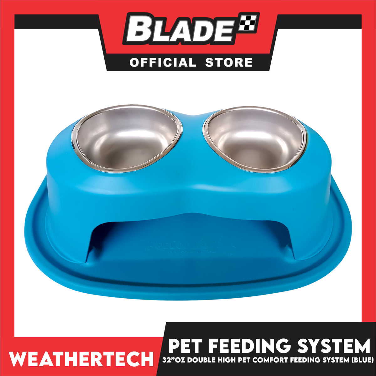 Weather Tech, Double High Pet Comfort Feeding System 32oz (Blue) DHC3206BLBL Elevated Dog Bowls or Cat Bowls to Enhance Mealtime