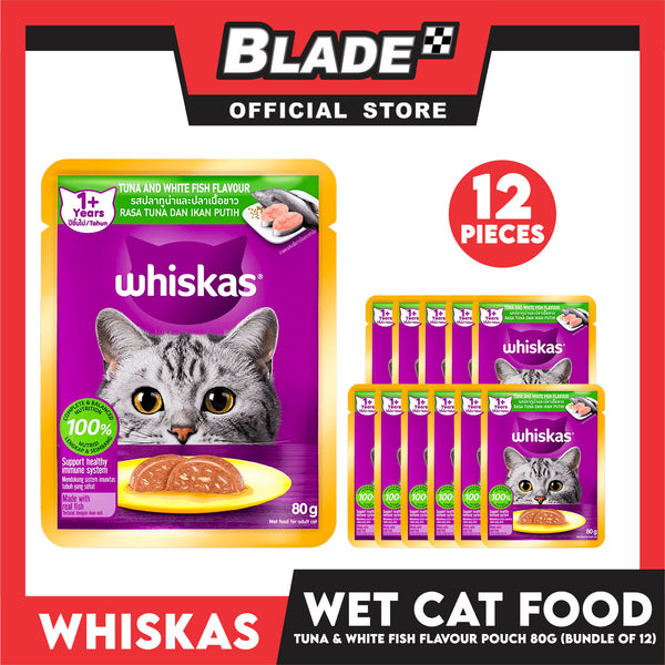 12pcs Whiskas Tuna and White Fish Pouch Cat Wet Food 80g