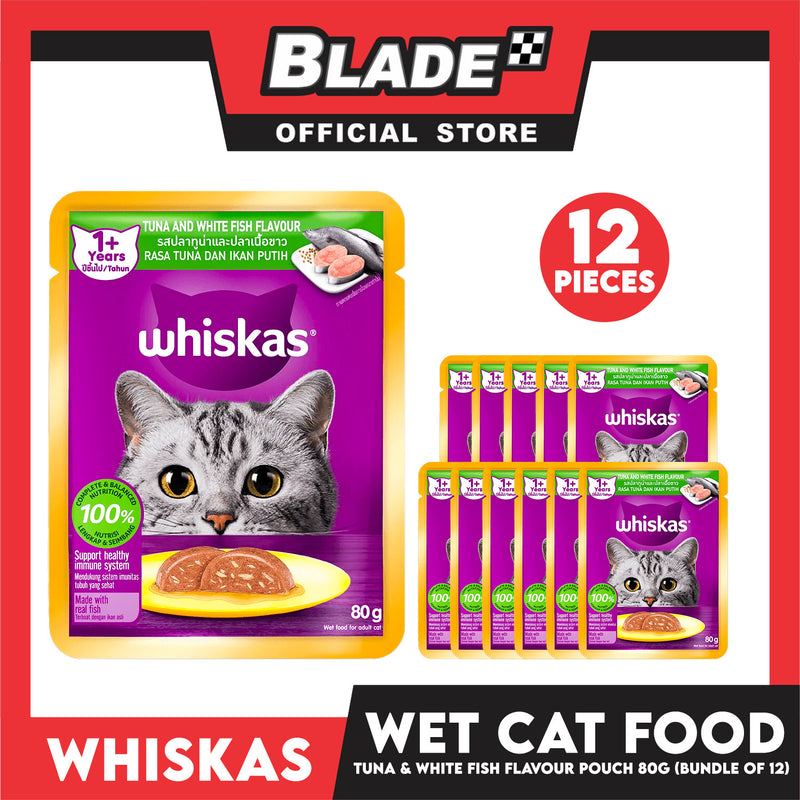 12pcs Whiskas Tuna and White Fish Pouch Cat Wet Food 80g