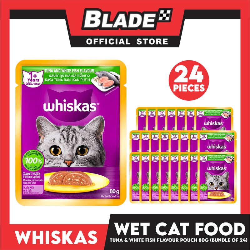 24pcs Whiskas Tuna and White Fish Pouch Cat Wet Food 80g