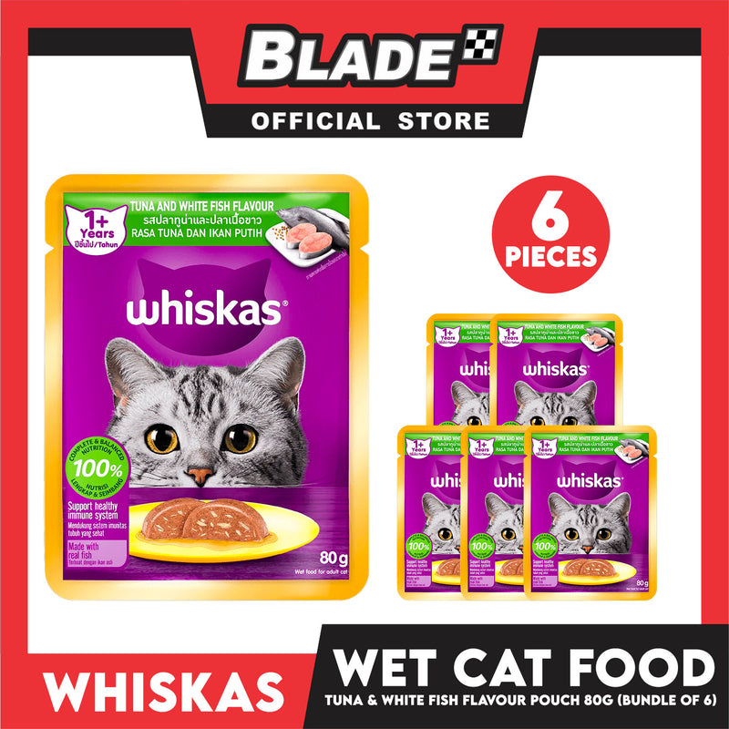 6pcs Whiskas Tuna and White Fish Pouch Cat Wet Food 80g