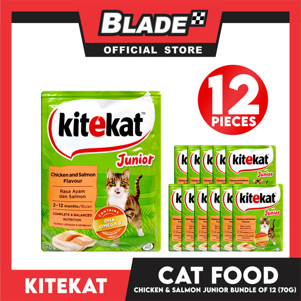 12pcs Kitekat Wet Cat Food in Pouch Junior 70g (Chicken and Salmon)