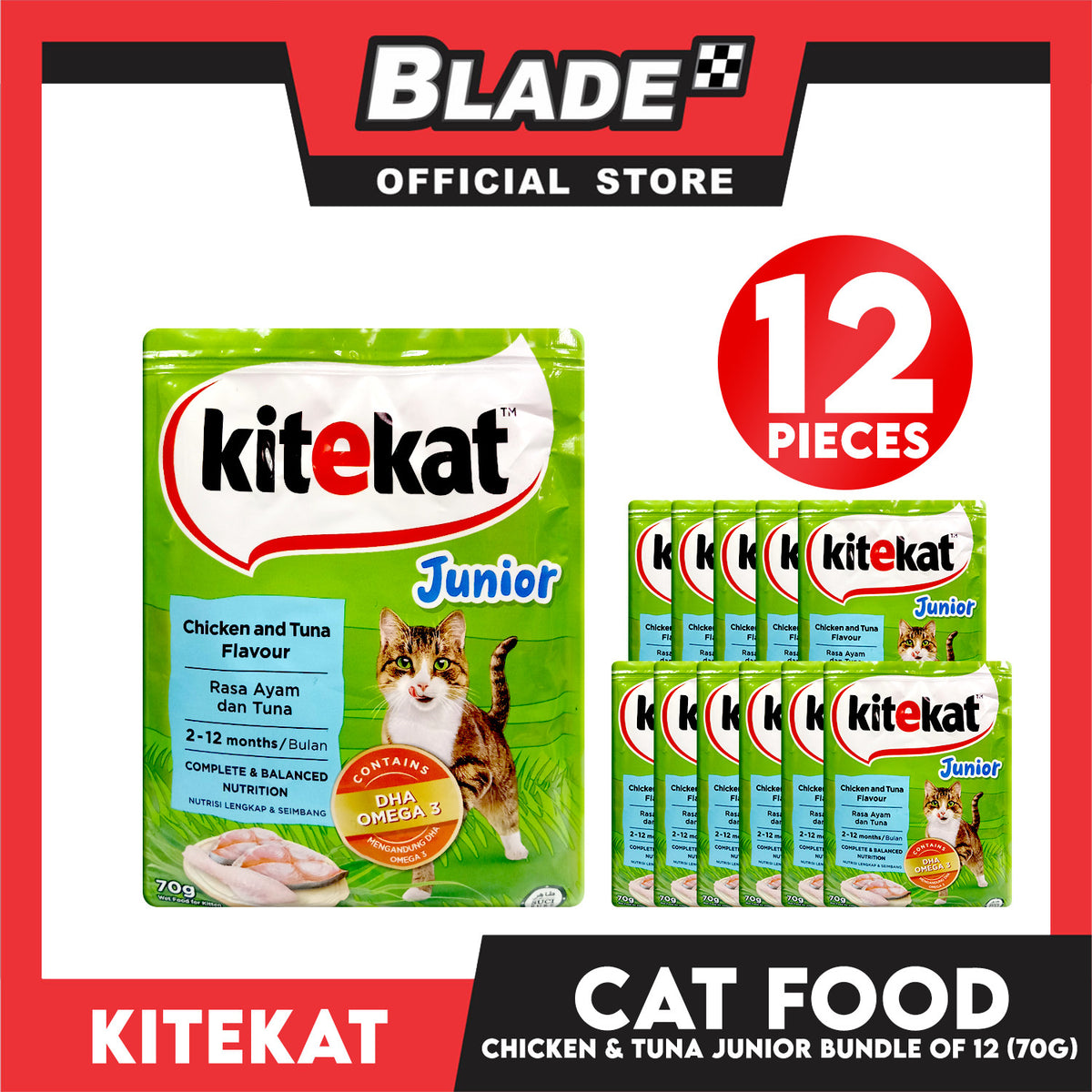 12pcs Kitekat Wet Cat Food in Pouch for Junior 70g (Chicken and Tuna)