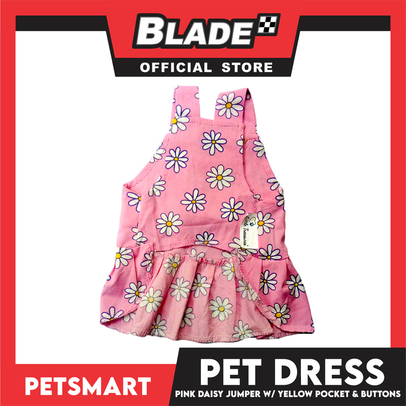 Pet Dress Pink Daisy Jumper with Yellow Pocket and Buttons Perfect Fit for Dogs and Cats (XL)