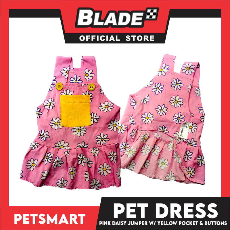 Pet Dress Pink Daisy Jumper with Yellow Pocket and Buttons Perfect Fit for Dogs and Cats (XL)