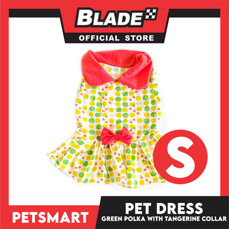 Pet Dress Clothes, Green Polka With Tangerine Collar (small)