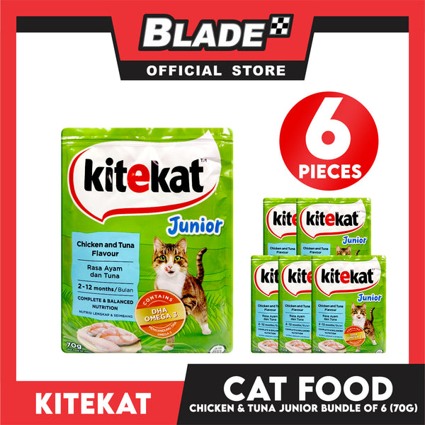 6pcs Kitekat Wet Cat Food in Pouch for Junior 70g (Chicken and Tuna)