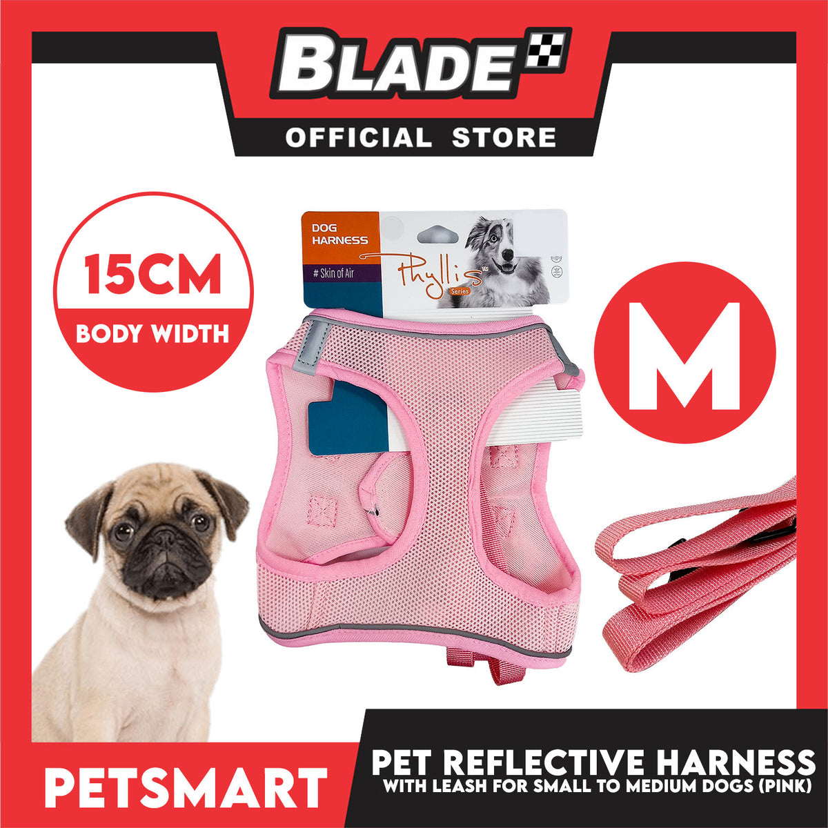 Pet Reflective Harness with Leash for Small Dogs Medium Size (Pink)