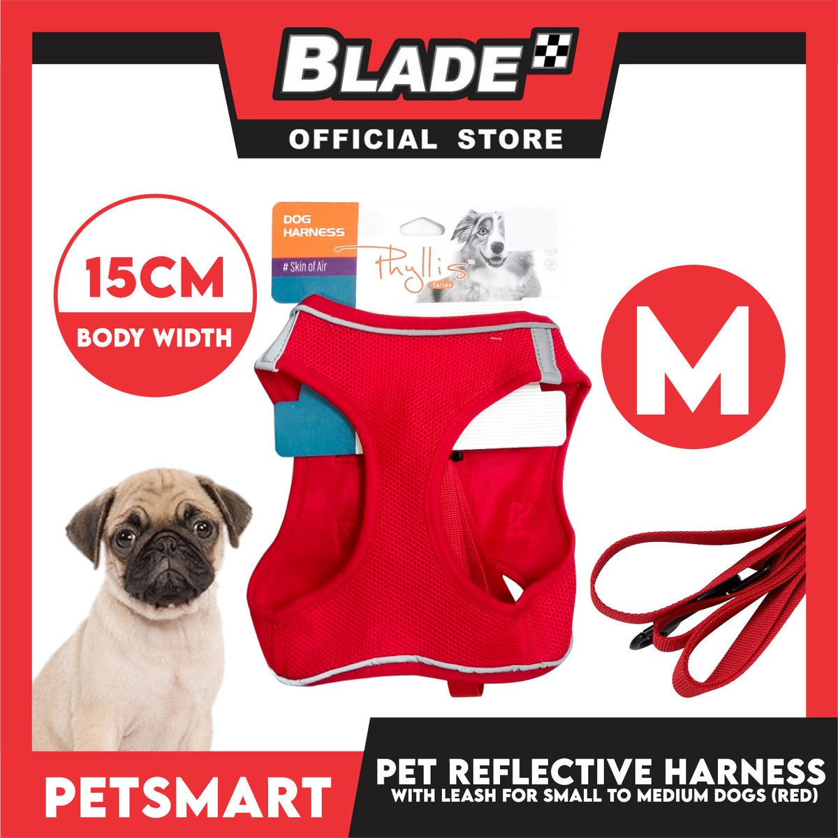 Pet Reflective Harness with Leash for Dogs Medium Size (Red)