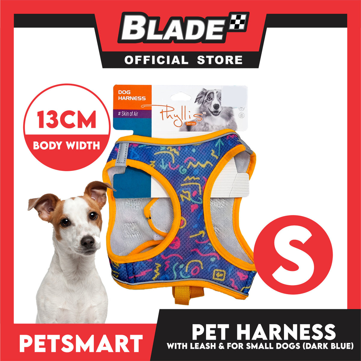 Pet Harness Pattern Design with Leash for Small Dogs (Dark Blue)