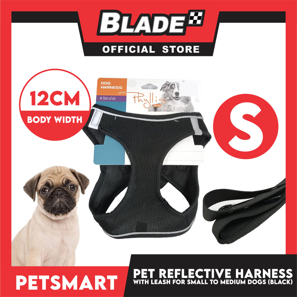 Pet Reflective Harness with Leash for Small Dogs Small Size (Black)