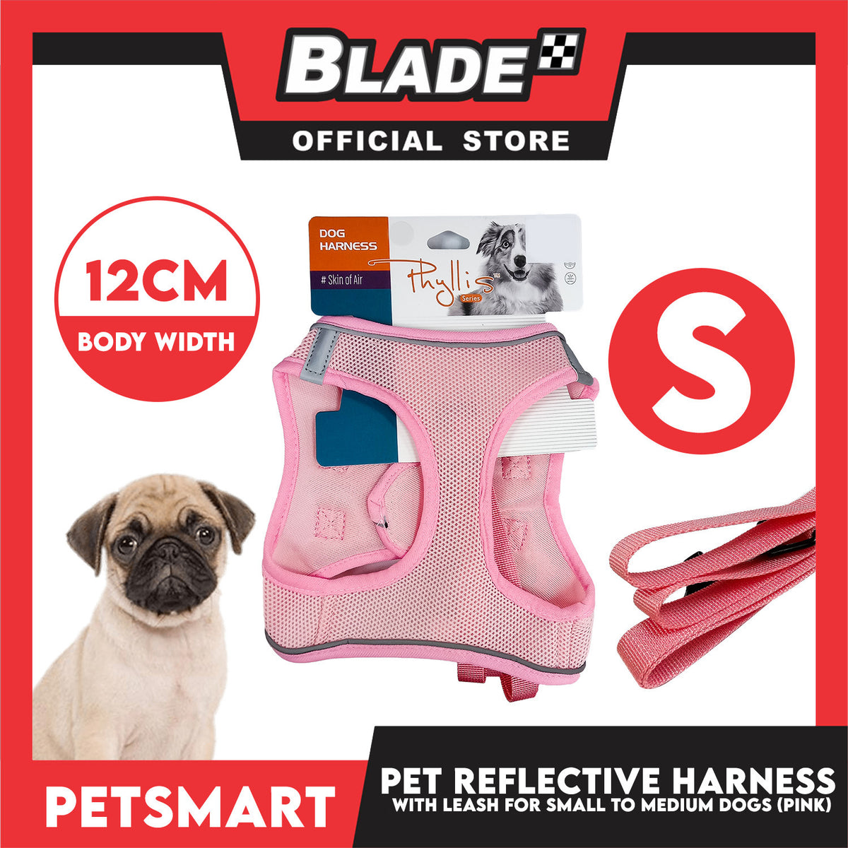 Pet Reflective Harness with Leash for Dogs Small Size (Pink)